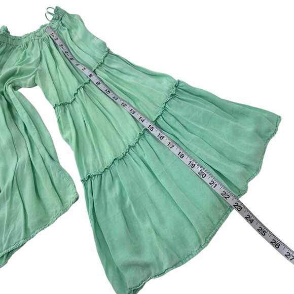 Umgee Womens Mint Green Off-Shoulder Boho Top Blouse Tiered Bell Sleeves Size M - Picture 5 of 12